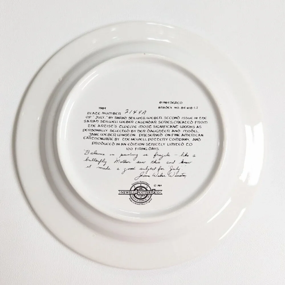 Sara Stilwell Webber Calendar Collections Plate July By Newell Pottery 1984